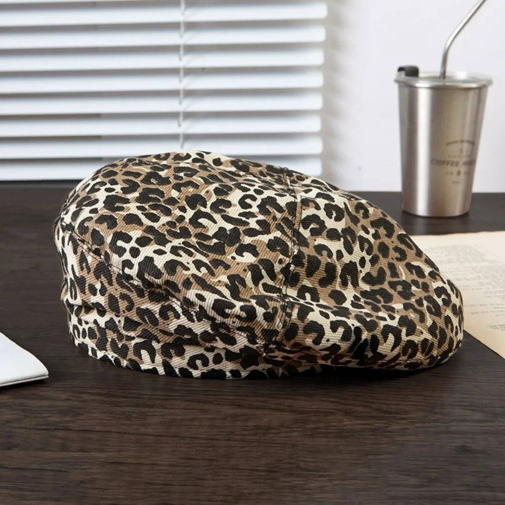 Retro Cloud Leopard Print Beret Y2K Korean Style Octagonal Cap
