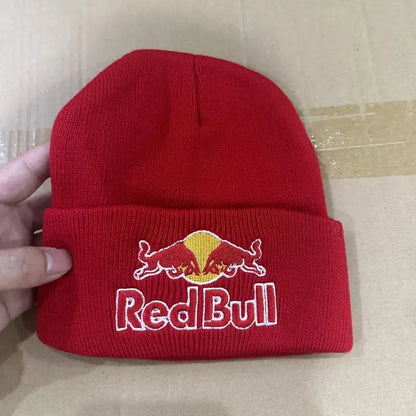 Embroidered Red Bull Knitted hat Beanie Winter Hat Unisex Warm Cap Red Bull