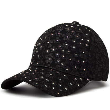 Summer Women Rhinestone Baseball Cap Flower Embroidery Hats