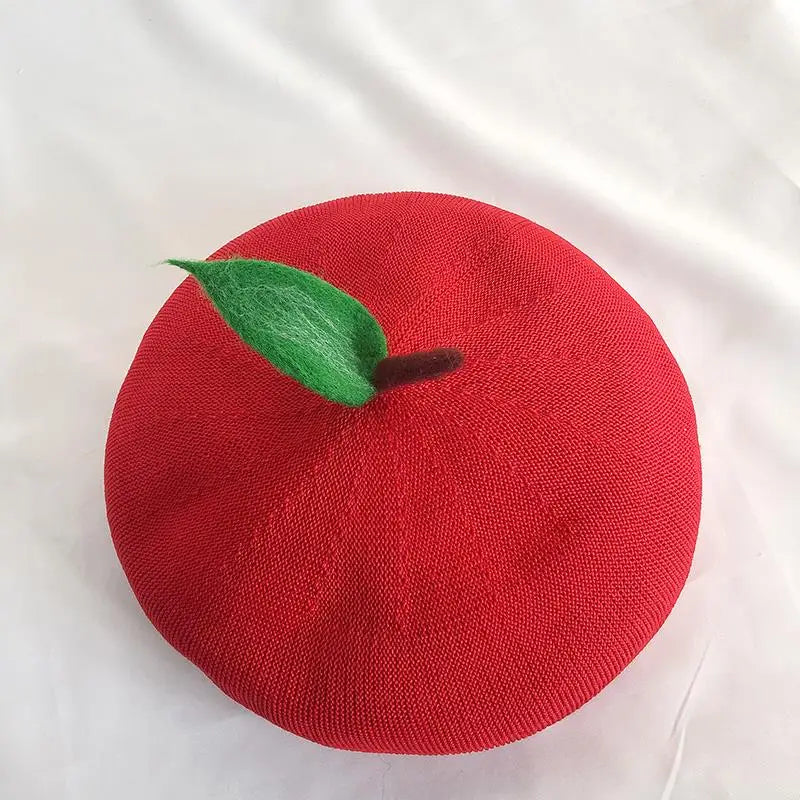 Adult Red Apple Spring Autumn Breathable Knit Beret