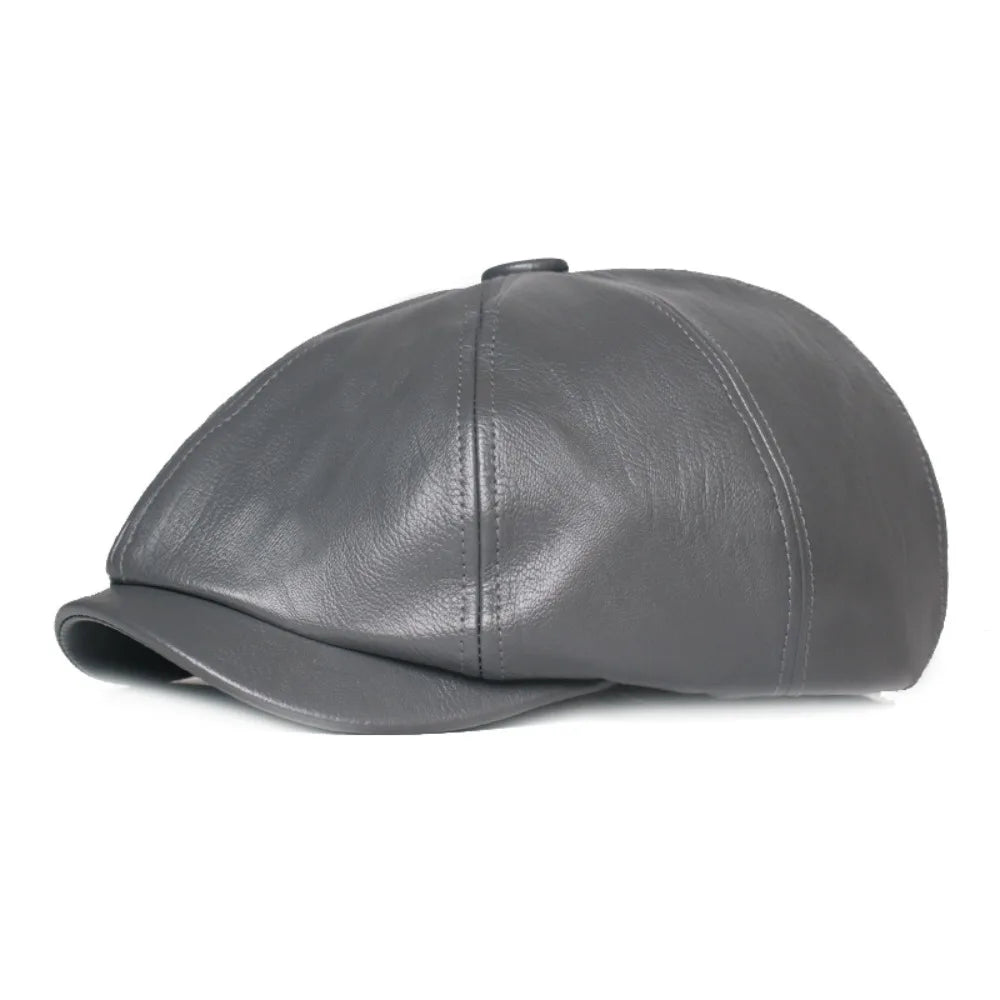 Casual Retro Leather Newsboy Caps Elegant Elastic Band Adjustment Peaked Cap