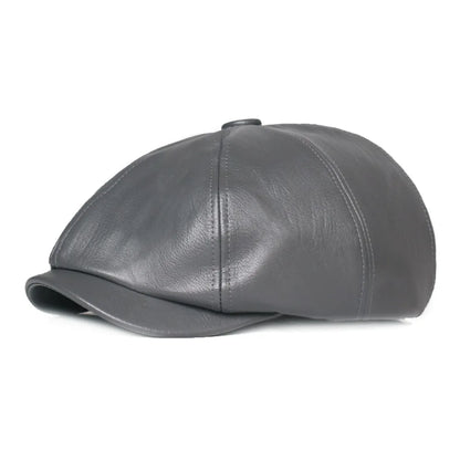 Casual Retro Leather Newsboy Caps Elegant Elastic Band Adjustment Peaked Cap
