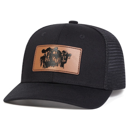 Unisex Brown Bull Head Leather Label Baseball Net Caps Spring and Summer