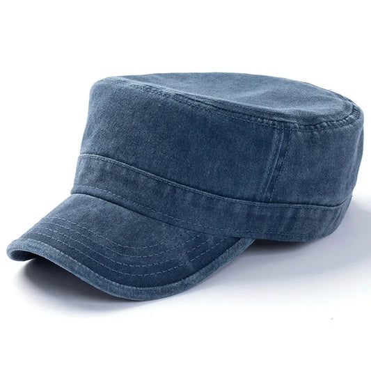 Washed Cotton Big Head Men Military Cadet Cap Army Style Navy Baseball Hats Flat Top Sun Caps for Women