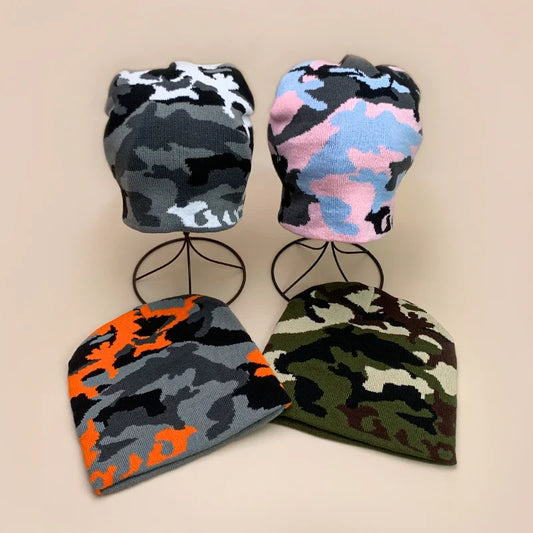 European Camouflage Knitted Hats Color Block