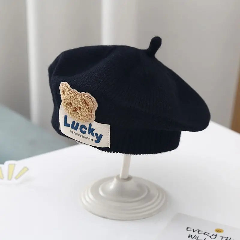 Flower Baby Beret Hat Winter Warm Knitted Beanie Cap