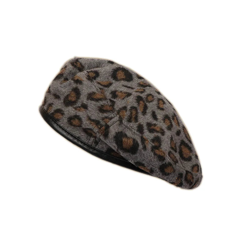 Women's Leopard Print Hat Fashion Beret Vintage Hats