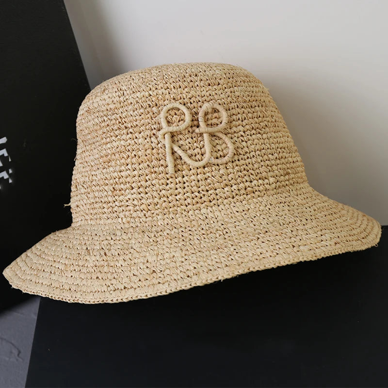 Raffia Straw Bucket Hat Women Summer Bikini Beach Hat Female Korean