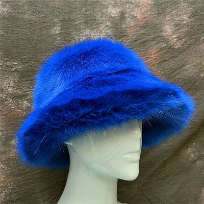 New Luxury Warm Faux Fur Bucket Hats Women
