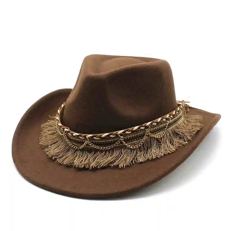 Wide Brim Fedora Hat With Braided Tassel Band - Church Jazz Hat
