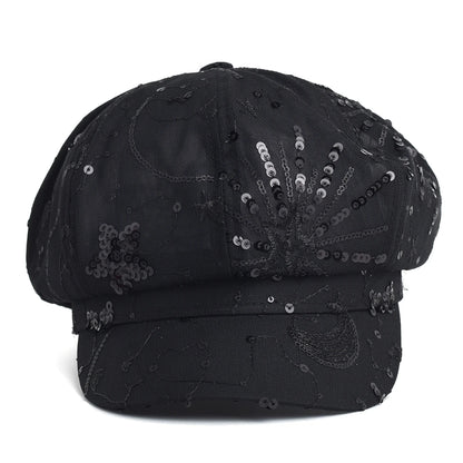 Women’s Sequined Beret Hat Korean Style Sparkle Newsboy Cap