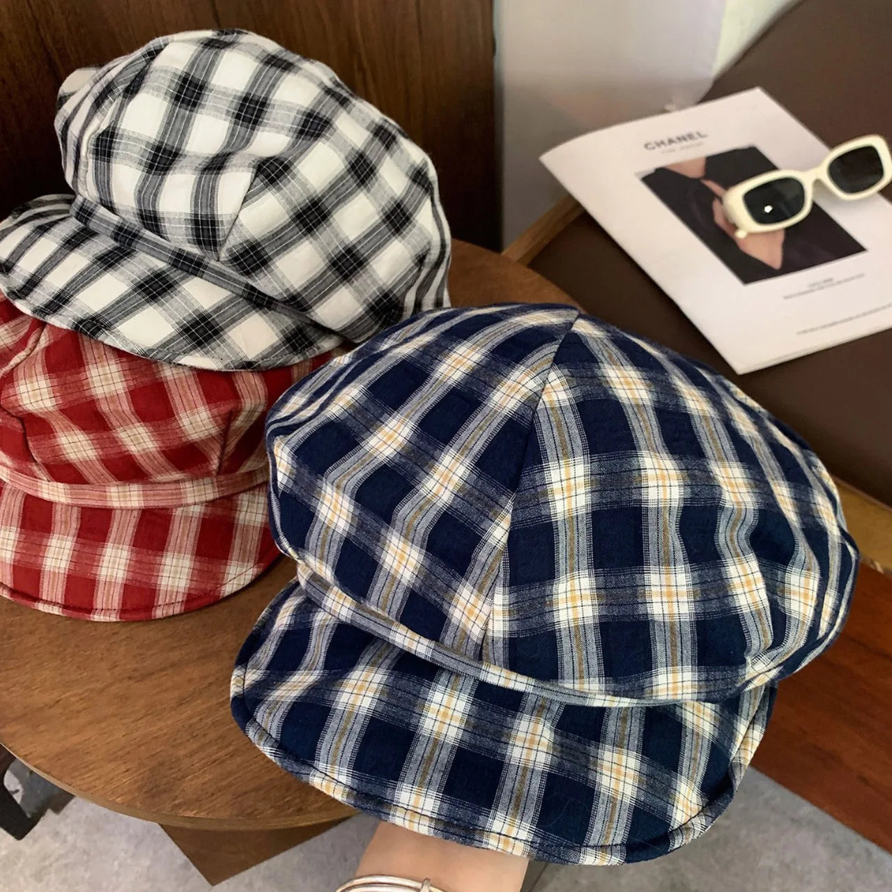 Fashion Plaid Beret Hat Girls Retro Octagonal Hat