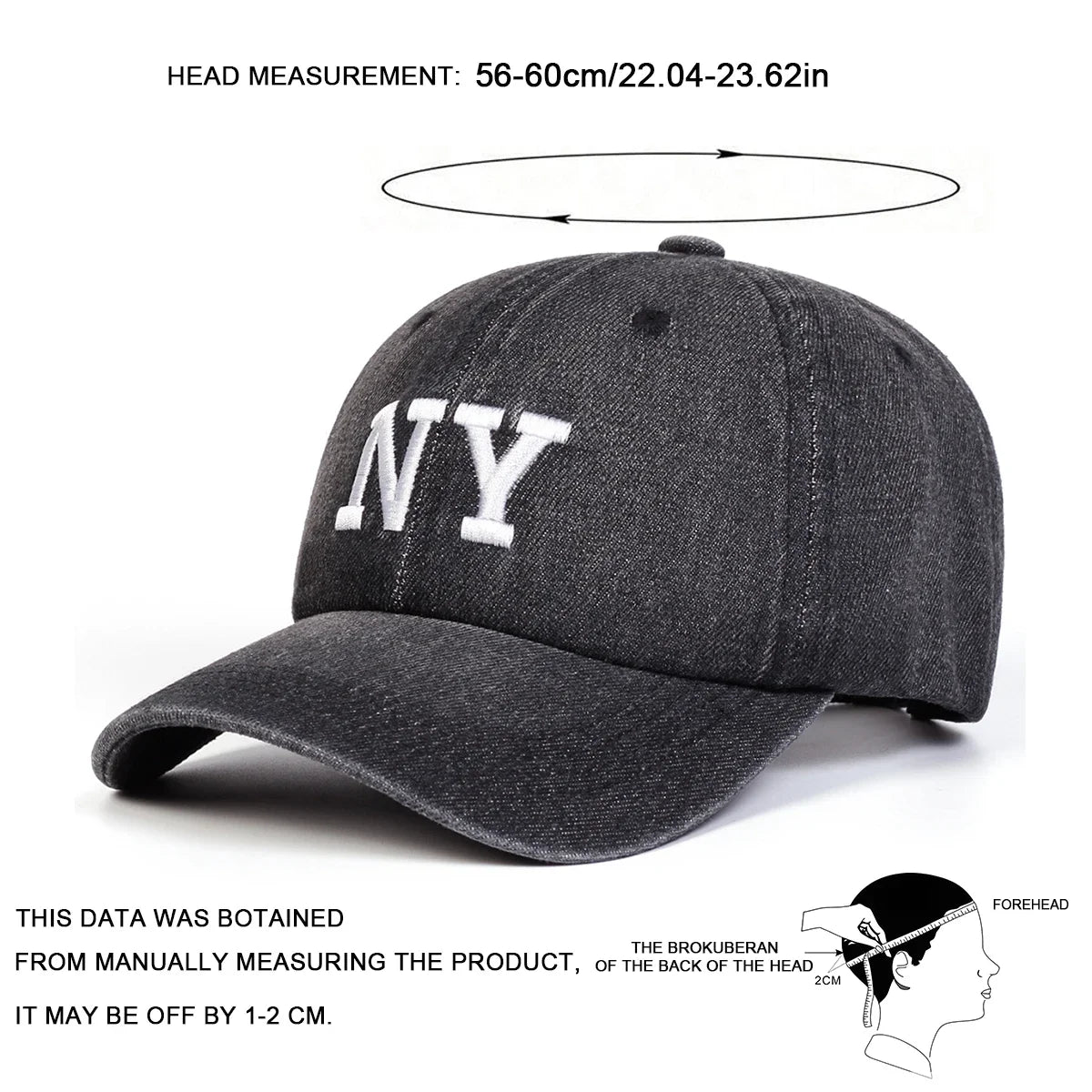 Unisex NY Letter Embroidery Washed Denim Baseball Caps