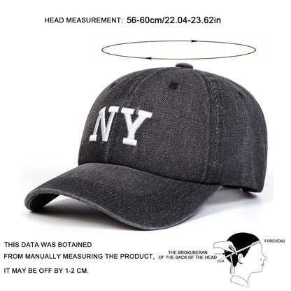 Unisex NY Letter Embroidery Washed Denim Baseball Caps