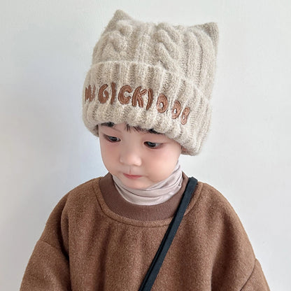 Fashion Letter Children Knitted Hat Boy Girl Thicken Woolen Pullover Cap