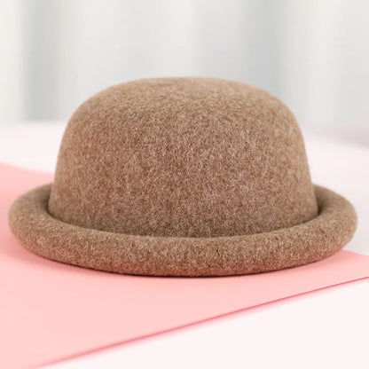 New Arrival Real Wool Hats Women Men Round Top Bonnet Rolled Brim Fedoras Hats