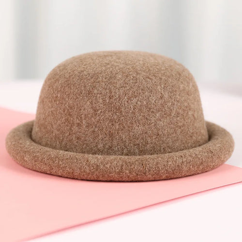 New Arrival Real Wool Hats Women Men Round Top Bonnet Rolled Brim Fedoras Hats