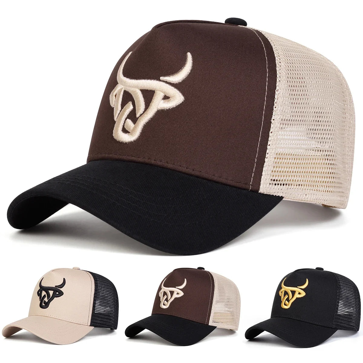 Unisex Ox Head Embroidery Baseball Net Caps Spring Summer