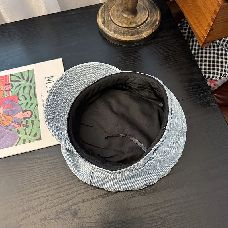 New Flat Top Washed Denim Jean Cowboy Hat