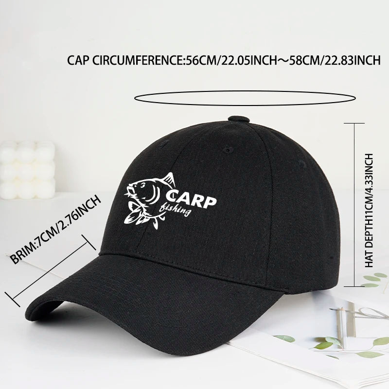 Carp Fishing Print Baseball Cap Adjustable Curved Brim Dad Hat For Men Outdoor Fishing Casual Activities