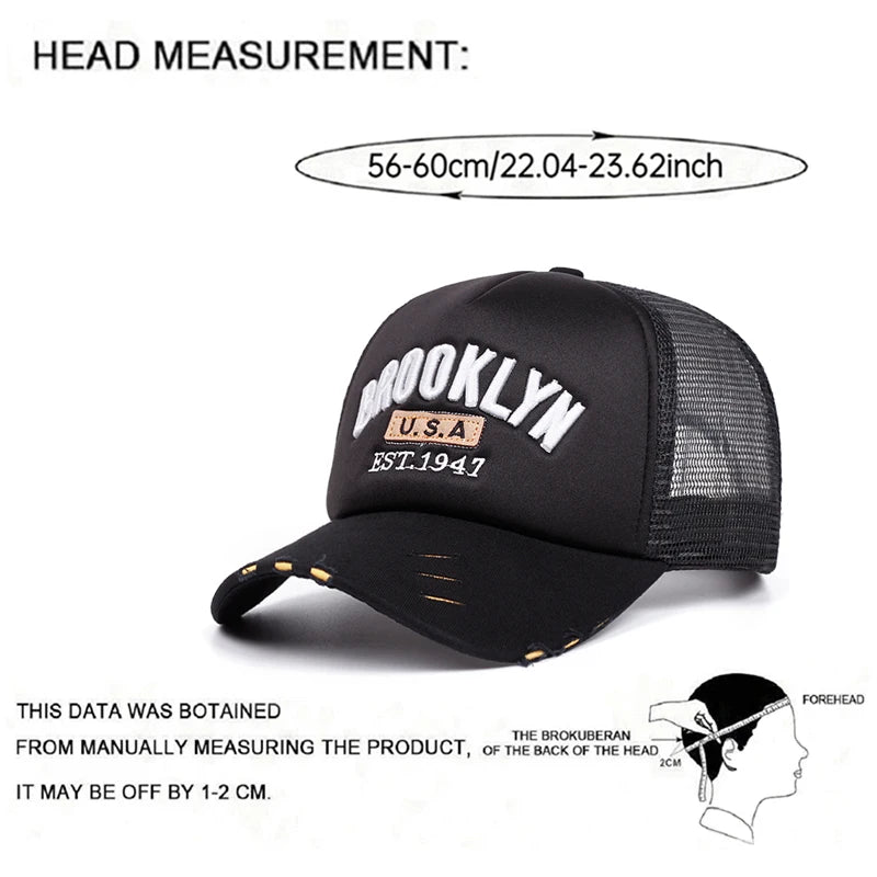 Breathable Mesh Hat Brooklyn 1947 Embroidered Hip Hop Unisex Baseball Hat