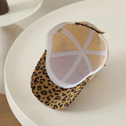 3-6Y Autumn Korean Kids Hat Cute Cat Ears Leopard Print Baseball Cap