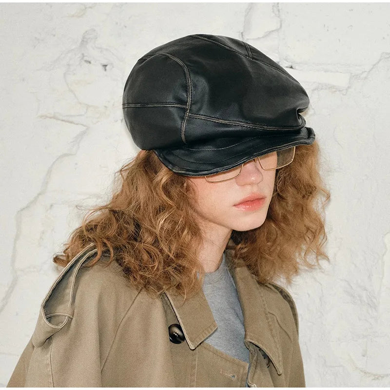 High Grade Leather Newsboy Cap For Men Fashion British Style Berets For Women
