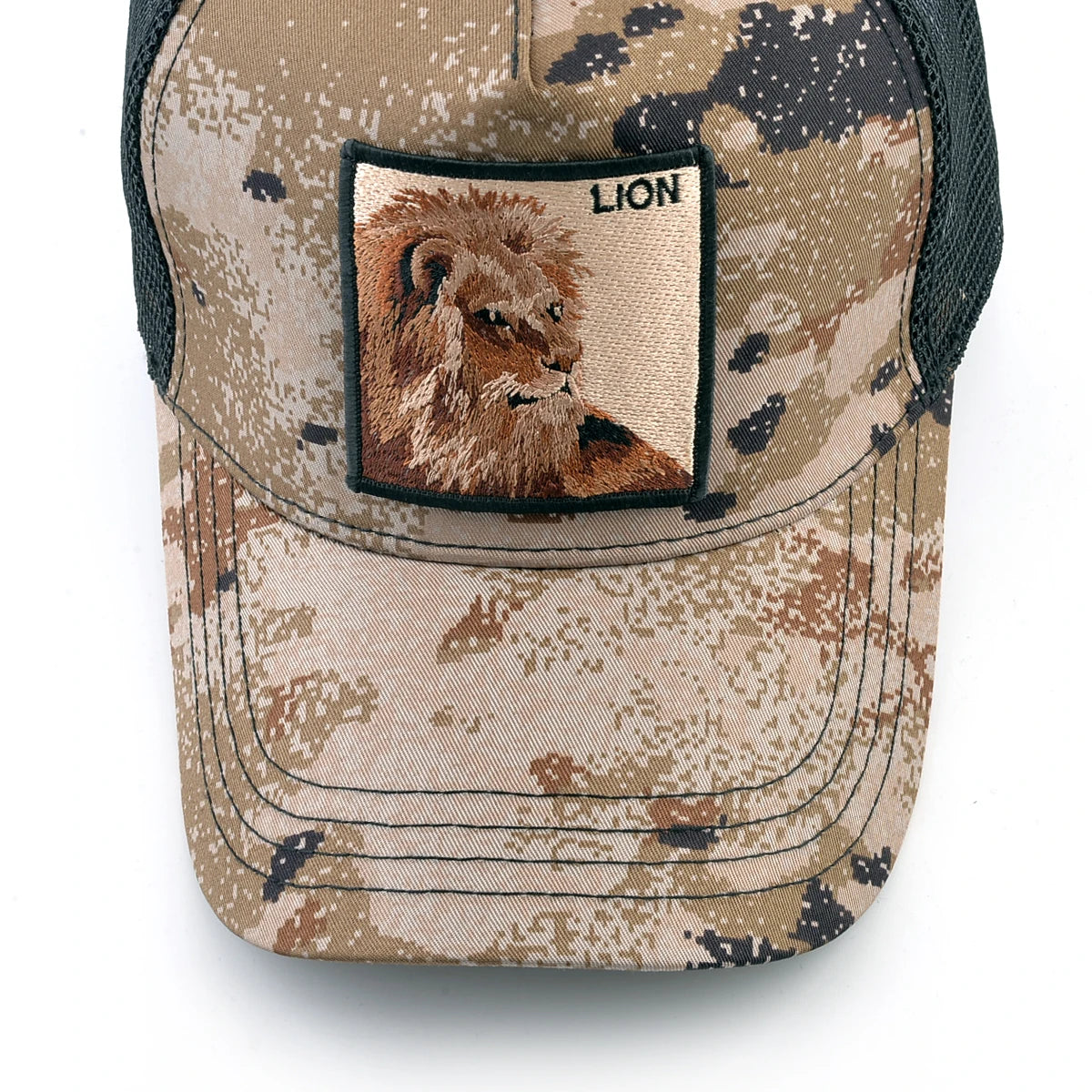 Camouflage Trucker Cap With Embroidery Lion Patch Baseball Cap For Men Women