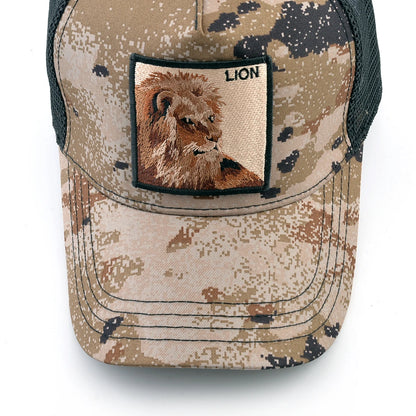 Camouflage Trucker Cap With Embroidery Lion Patch Baseball Cap For Men Women