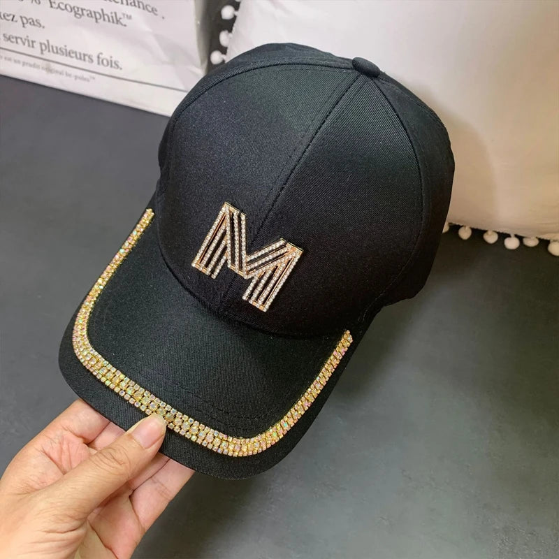 Women Baseball Caps Letter M&D Rhinestones Adjustable Casual Caps Outdoor Sports Style Sun Hat