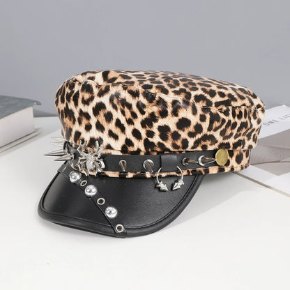 Sweet Cool Spice Girl Style Riveted Spider Hoop Pu Leather Newsboy Hat