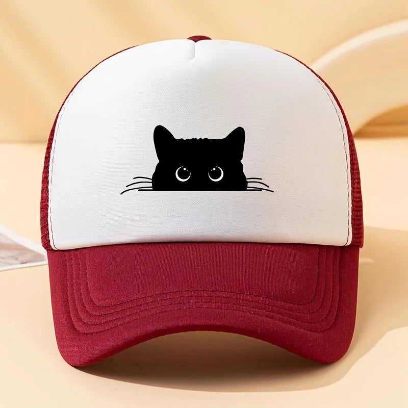 Cute Cat Printed Baseball Net Hat, Men's and Women's Daily Decoration