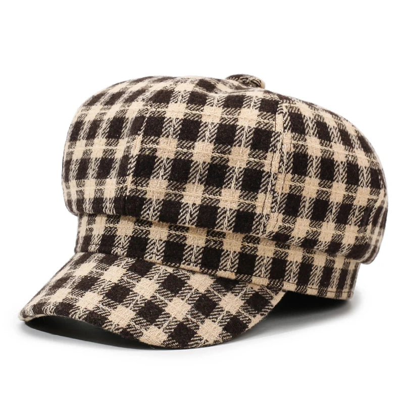 Plaid Berets British Retro Women's Octagonal Hat