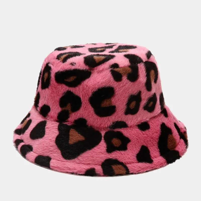 Winter Bucket Hat Women's Fashion Leopard Panama Warm Bucket Hats