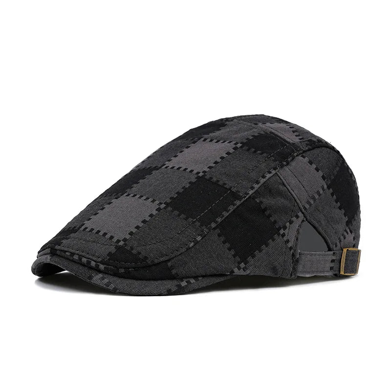 Foreign Trade Plaid Forward Hat For Men And Women, Adjustable Soft Top Beret