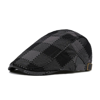 Foreign Trade Plaid Forward Hat For Men And Women, Adjustable Soft Top Beret