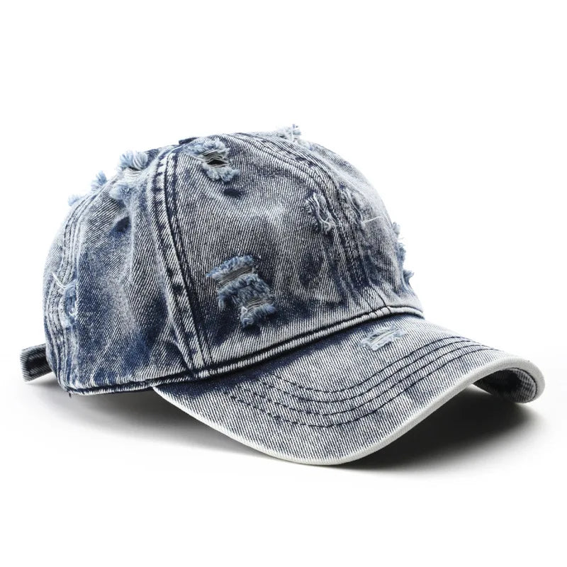 Women's Washed Vintage White Plain Denim Baseball Cap