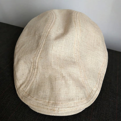 Solid Color Linen Flat Cap Breathable Summer Sun Hat