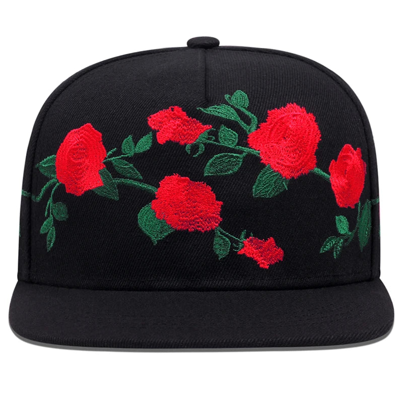 Fashion Fastball Rose Embroidery Hip Hop Baseball Cap Snapback Hat Adult