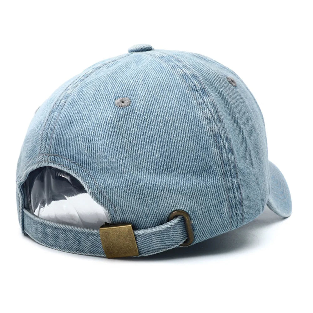 Unisex Vintage Embroidery Washed Denim Baseball Cap Adjustable Snapback Hat