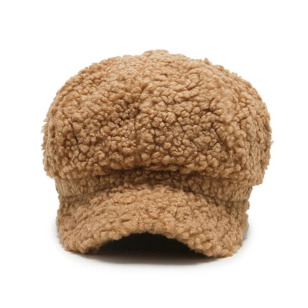 Fashion Lamb Wool Berets Women Autumn Winter Painter Hat Octagonal Cap