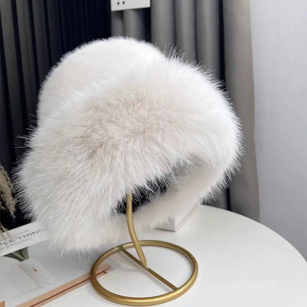 Fluffy Fur Fisherman Hat For Women Winter Cap Windproof Warm Female Bucket Hat