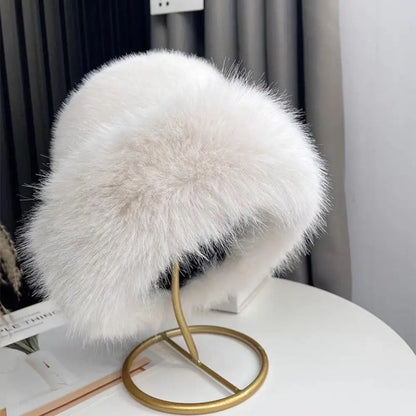 Fluffy Fur Fisherman Hat For Women Winter Cap Windproof Warm Female Bucket Hat