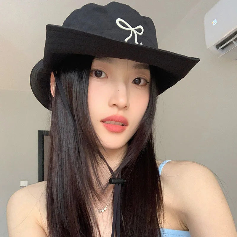 Bow Embroidery Women Quick Dry Bucket Hat Summer