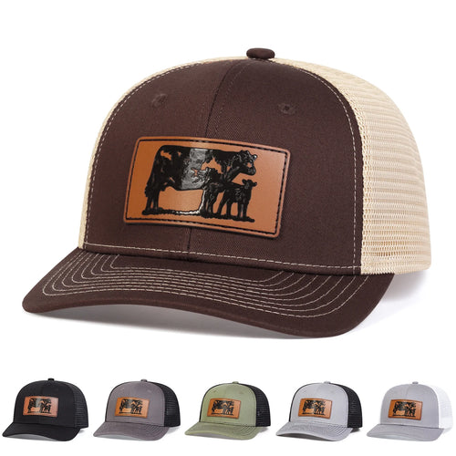 Unisex Brown Cow Leather Label Baseball Net Caps Spring and Summer