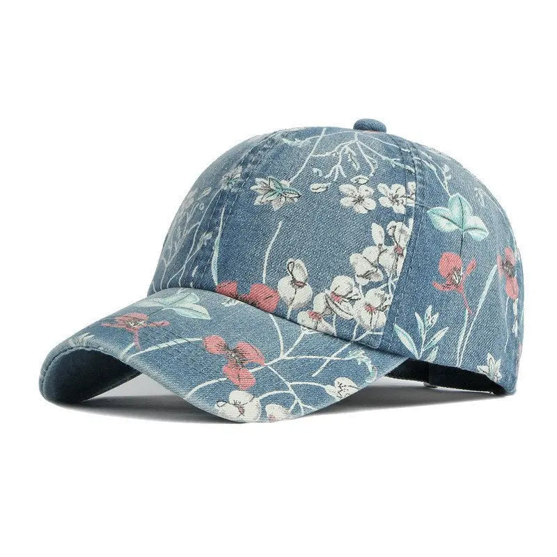 Spring Denim Flower Print Casquette Baseball Cap