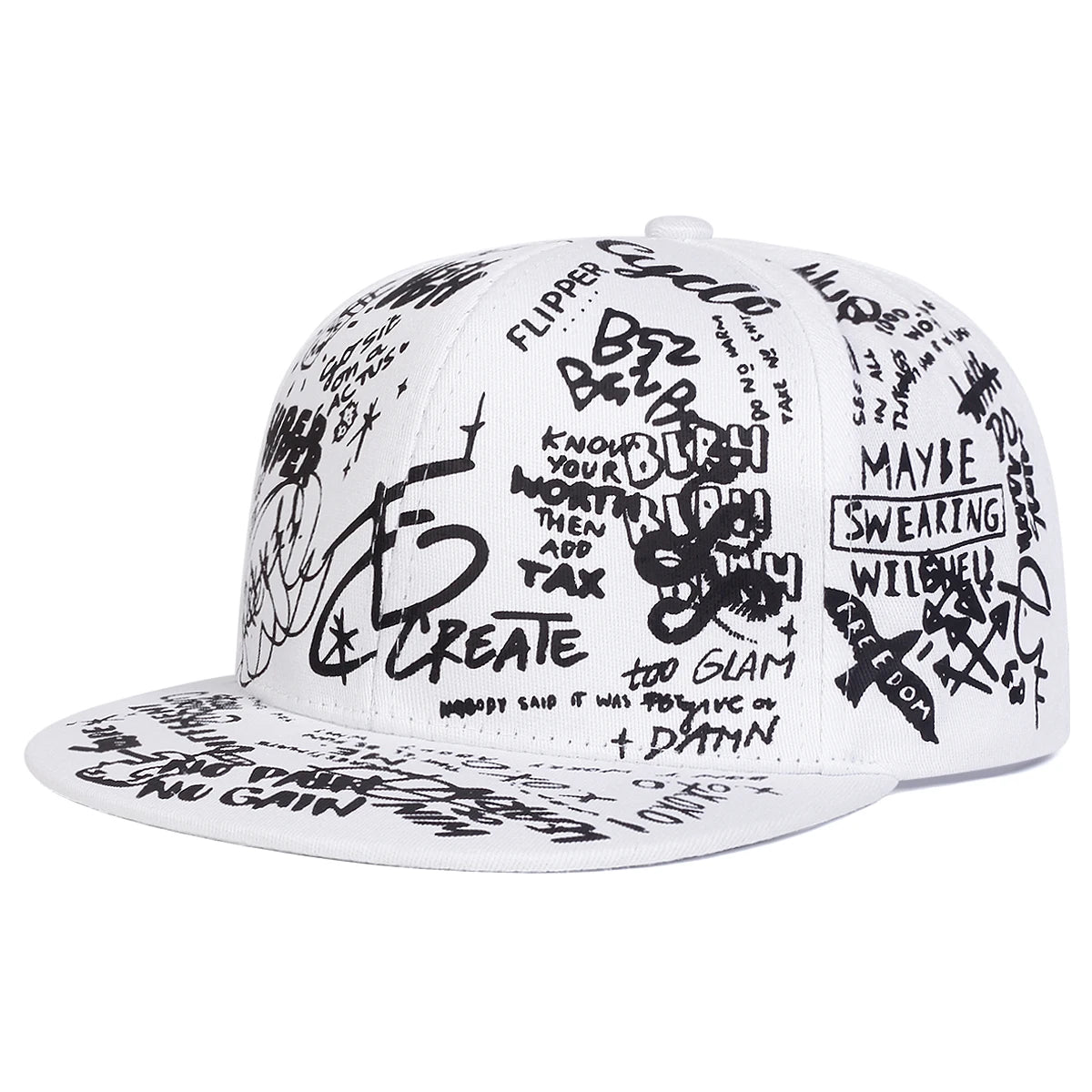 Unisex Black and white Letter Graffiti Printing Hip-hop Hats Spring Autumn