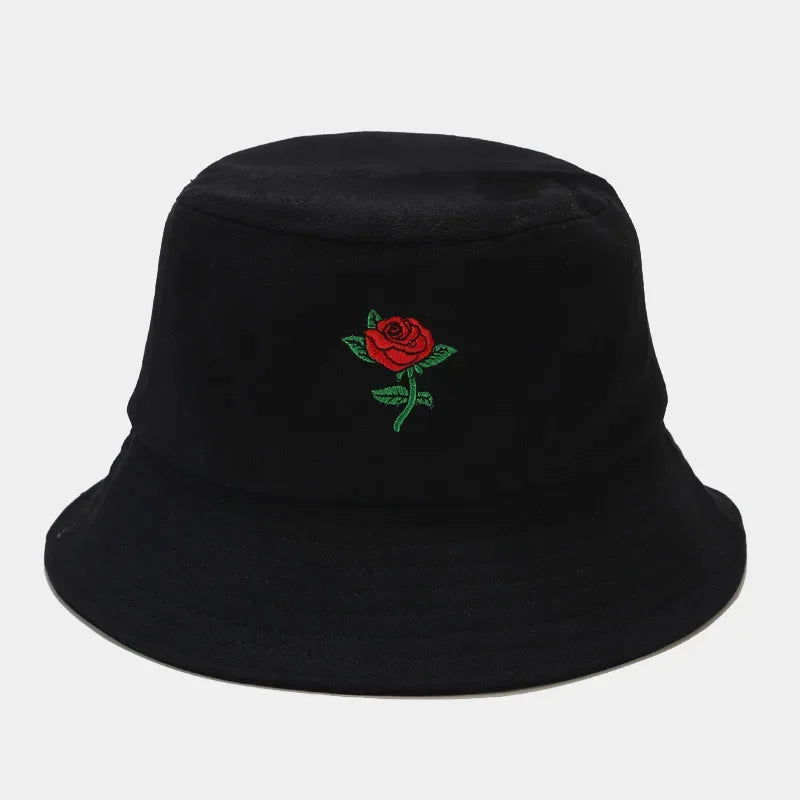 Four Seasons Cotton Rose Embroidery Bucket Hat