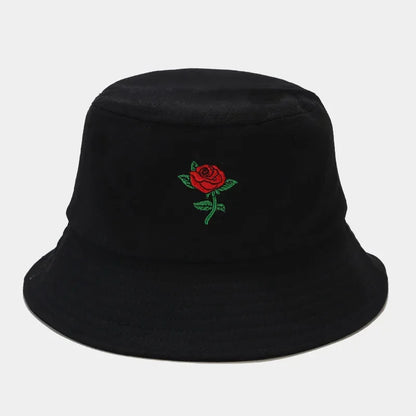 Four Seasons Cotton Rose Embroidery Bucket Hat