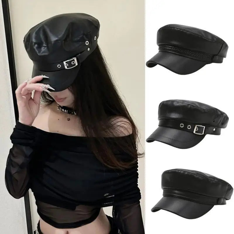 New PU Leather Beret Hat Autumn And Winter Versatile Beret